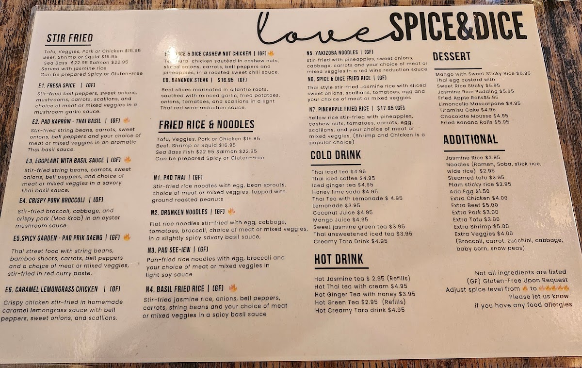 Spice and Dice Thai Restaurant Menu - Image 1